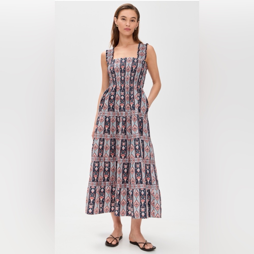 Hill House Home Kimmy Dress in Emma Stripe Navy Multi, Size XS.